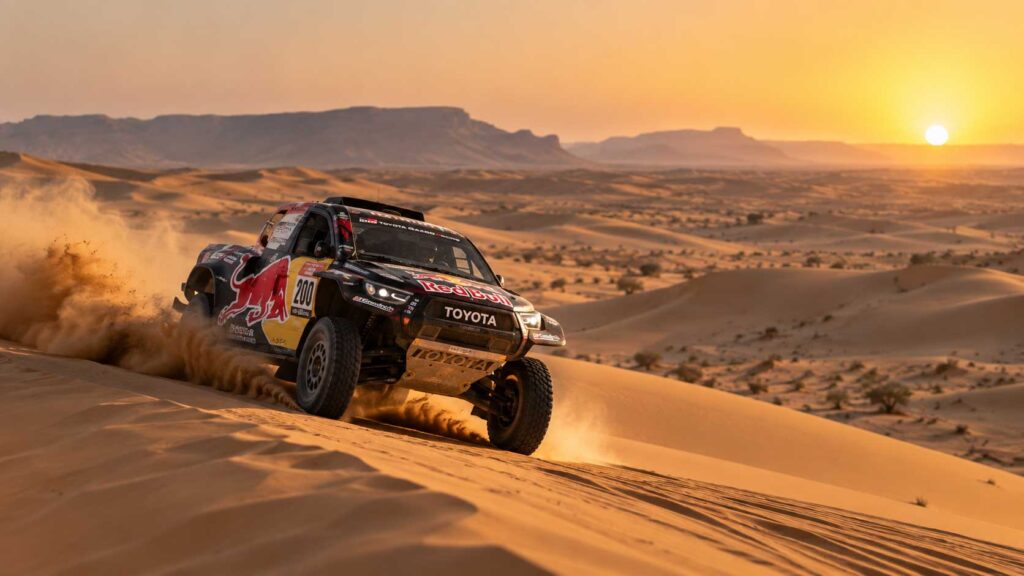 Coche de rally-raid en las dunas de Abu Dhabi
