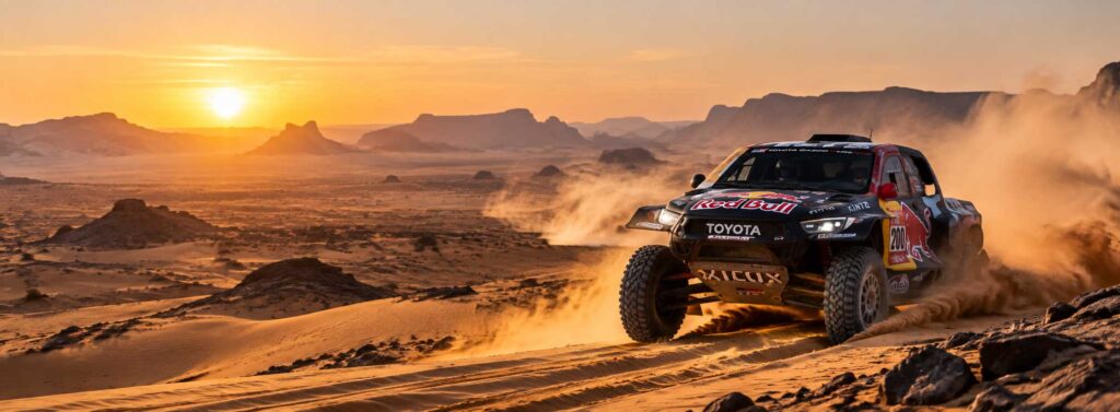 Coche de rally-raid en el desierto durante el Dakar